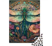 Art Nouveau Dragonfly Stained Glass Jigsaw Puzzles Puzzles for Adults Kids. 1000 Piece Impossible Challenge Toy Educational Games Home Decoration for Educational Games Gifts 52x38cm/1000pcs