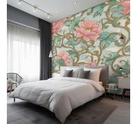 Art Nouveau Floral Wallpaper, Vintage Peony Flower Leaf Wallpaper for Living Room, Bedroom, Non-Woven Decor Wall Paper, Photo Mural Dining Room, Hallway, Lounge, 300 x 210 cm A130