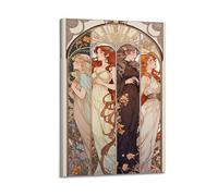 Art Nouveau Four Goddesses with Floral Frames Wall Art, Elegant Vintage Decor Canvas Print for Living Room And Bedroom Artistic Wall Mural Modern Hanging Decor Poster12x18inch(30x45cm)