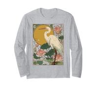 Art Nouveau Heron with Lotus Flowers and Vintage Botanical Long Sleeve T-Shirt