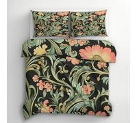 Art Nouveau King Size Duvet Cover Sets - Vintage Flower Floral Morris Style Bedding & Bedroom Decor, Super Soft Microfiber Quilt Cover and 2 Pillowcases, with Zip, Reversible Design (P73-R)