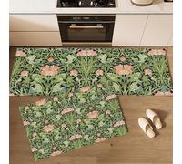 Art Nouveau Kitchen Rugs and Mats Carpet Standing Mats Washable 2 Pieces Microfiber Non-Slip Olive Green Rug Set for Kitchen Floor Front of Sink, Hallway,40x60+40x120cm,Flowers and leaves