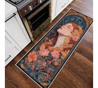 Art Nouveau Lady Hallway Runner Rug, Flower Vintage Carpet Runner Non-Slip Washable Soft Short Pile Rug for Entryway Kitchen Bedroom Home Decor, 60x300cm Rf5V172a