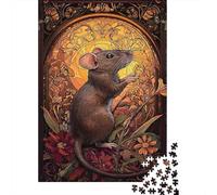 Art Nouveau Mouse Illustration 1000 Piece Cardboard Brown Mouse Forest Art Puzzle for Adults Precision-cut Game Night Stress Reliever Eco-friendly 52x38cm/1000pcs