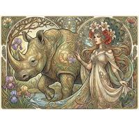 Art Nouveau Mucha Rhino Goddess 1000 Piece Jigsaw Puzzle,Premium Cardboard,Educational Toy,Whimsical Challenge,Great Gifts,Home Wall Decor,Adults & Kids 14+,Stress Relief 38x26cm