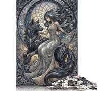 Art Nouveau Mucha Wolf Goddess 1000 Piece Wooden Jigsaw Puzzle,Adults & Kids 14+,Whimsical Challenge,Stress Relief,Educational Toy,Home Wall Decor,Gift Idea,Wood (75x50cm)
