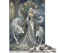 Art Nouveau Mucha Wolf Goddess 1000 Piece Wooden Jigsaw Puzzle,Wood,Educational Toy,Whimsical Challenge,Great Gifts,Home Wall Decor,Adults & Kids 14+,Stress Relief (75x50cm)