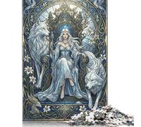 Art Nouveau Mucha Wolf Goddess 500 Piece Wooden Jigsaw Puzzle,Gift Idea,Adults & Kids 14+,Whimsical Challenge,Wood,Educational Toy,Home Wall Decor,Stress Relief (52x38cm)