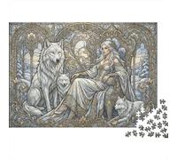 Art Nouveau Mucha Wolf Queen 1000 Piece Wooden Jigsaw Puzzle,Educational Toy,Stress Relief,Gift Idea,Impossible Challenge,Wood,Adults & Kids 14+,Home Wall Decor (75x50cm)