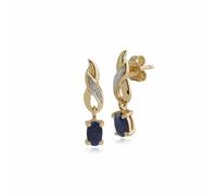 Art Nouveau Oval Sapphire & Diamond Drop Earrings in 9ct Yellow Gold Gemondo Blue One Size