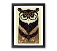 Art Nouveau Owl No.1 Framed Print | A2 Black Framed Wall Art | Ready to Hang | Modern Animal Picture | Living Room Bedroom Lounge Office