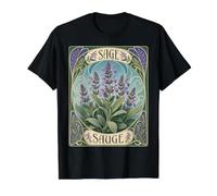 Art Nouveau Sage Herb Botanical Plant Illustration Value Graphic T-Shirt, Men, Black, S