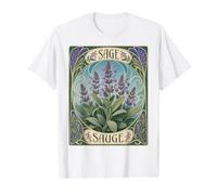 Art Nouveau Sage Herb Botanical Plant Illustration Value Graphic T-Shirt, Men, White, L