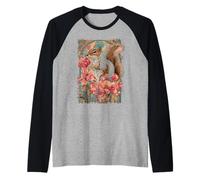 Art Nouveau Squirrel with Pink Flowers Woodland Botanical Raglan Baseball Tee