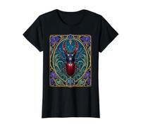 Art Nouveau Stag Beetle Insect Entomology Design Value Graphic T-Shirt, Women, Black, L