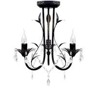 vidaXL Art Nouveau Style Chandelier Black Metal with Crystal Beads 3xE14 Bulb