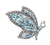 Art Nouveau Style Marquise Blue Topaz & Marcasite Flying Butterfly Brooch in 925 Sterling Silver Gemondo Silver One Size
