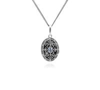 Art Nouveau Style Oval Topaz & Marcasite Locket Necklace in 925 Sterling Silver