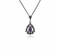 Art Nouveau Style Pear Amethyst & Marcasite Garland Necklace in 925 Sterling Silver Gemondo Silver 18 inches