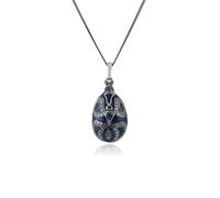 Art Nouveau Style Pear Blue Topaz Egg Pendant in 925 Sterling Silver