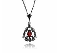 Art Nouveau Style Pear Garnet & Marcasite Pendant in 925 Sterling Silver Gemondo Silver 18 inches