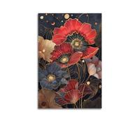 Art Nouveau Style Red Flowers Poster Poster Decorative Painting Canvas Wall Posters And Art Picture Print Modern Family Bedroom Decor Posters 24x36inch(60x90cm)