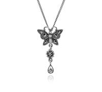 Art Nouveau Style Round Marcasite Butterfly Pendant in 925 Sterling Silver