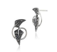 Art Nouveau Style Round Marcasite Stud Earrings in 925 Sterling Silver