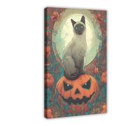 Art Nouveau Style Siamese Cat Pumpkin Holiday Decoration Canvas Poster Bedroom Decor Landscape Office Room Decor Gift 16x24inch(40x60cm)