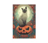 Art Nouveau Style Siamese Cat Pumpkin Holiday Decoration Canvas Poster Wall Art Decor Print Picture Paintings for Living Room Bedroom Decoration 24x36inch(60x90cm)