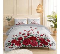 Art Nouveau StyleKids Duvet Cover Roses Butterflies King Size | Bedding Set, Ultra Soft Reversible 3 Piece Quilt Covers with Roses Butterflies Toddler Bedding Set for Junior/Toddler Red