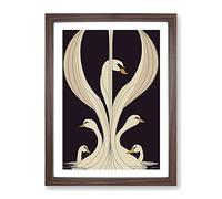 Art Nouveau Swan Framed Wall Art Print A2 Walnut