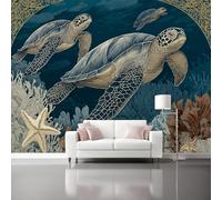 Art Nouveau Turtles Coral Starfish Wall Mural Wallpaper, Non Self Adhesive Paste The Wall Mural for Living Room Bedroom, Colorful High Definition Art Wall Decor - 200 x 140 cm (W x H)