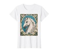 Art Nouveau White Horse Elegant Equine Art Value Graphic T-Shirt, Women, White, S