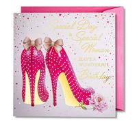art nuvo Birthday Card for Women - Happy Birthday Card with Envelope Full of Shine and Shimmering Light Reflected in the Glittering Number and Colourful Prints