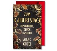 art nuvo Birthday Card - Happy Birthday Card with Envelope Full of Shine and Shimmering Light Reflected in the Glittering Number and Colourful Prints