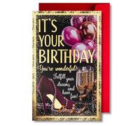 art nuvo Birthday Card - Happy Birthday Card with Envelope Full of Shine and Shimmering Light Reflected in the Glittering Number and Colourful Prints