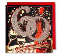 art nuvo Birthday Card - Happy Birthday Card with Envelope Full of Shine and Shimmering Light Reflected in the Glittering Number and Colourful Prints