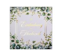art nuvo Wedding Invitations Set of 20 135 x 135 mm with Printable Inserts and Envelopes for Wedding - Gold Plated Pattern