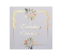 art nuvo Wedding Invitations Set of 20 135 x 135 mm with Printable Inserts and Envelopes for Wedding - Gold Plated Pattern