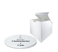 Art of Cake® 12 Inch Round Masonite Cake Board & White Box Combo - 5mm Thick Cake Drum with Matching Box - For Tiered Birthday Wedding Celebration Cakes (304mm)
