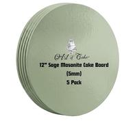 Art of Cake® Masonite Cake Board, Strong Round Cake Board, Cake Drum, 5mm Thick, Pack of 5, Sage, 12"-For Tiered Decorated Birthday Wedding Engagement Graduation and All Celebration Cakes