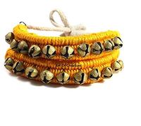 Art Of Creation Dancing Ghungroo Big Bells Pair 1 Lines Anklet Handmade Musical Instrument Classical Bharatnatayam Kuchchipudi Ghungru (Yellow Paded 20 Bell)