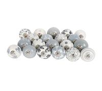 Art Of Creation Grey and White Ceramic Door Knobs Assorted Designs Handmade Flower VintageLook Shabby Chic Interior Furniture Cabinet Cupboard Wardrobe Drawers Pulls Handles Set of 10