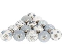 Art Of Creation Grey and White Ceramic Door Knobs Assorted Designs Handmade VintageLook Flower Shabby Chic Interior Furniture Cabinet Cupboard Wardrobe Drawers Pulls Handles Set of 12