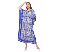Art Of Creation Print Ladies Long Kaftans Kimono Maxi Style Dresses for Women in Regular to Free Size Cover up (Blue)