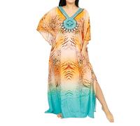 Art Of Creation Women Kaftan Dress Tunic Long Maxi Plus Size, Multicolor, One Size
