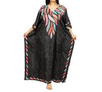 Art Of Creation Women Kaftan Dress Tunic Long Maxi Plus Size Polyester Printed Caftan, Coal Black, One Size