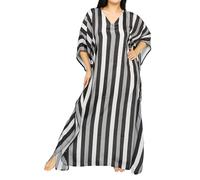 Art of Creation Women Kaftan Dress Tunic Long Maxi Plus Size Polyester Printed Caftan, Grey Black, One Size
