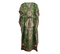 Art Of Creation Women's Kaftan Dress Long Maxi Caftan Dressess Night Gown Beachwear Cover Up Top Tunic (Plus Size Color-Green)